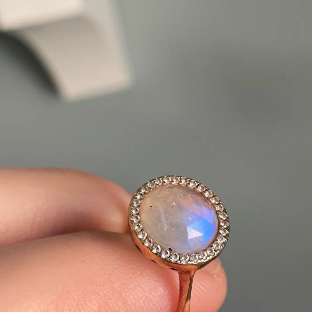 925 Sterling Silver gold plated rainbow moonstone ring size 7 - Picture 7 of 7